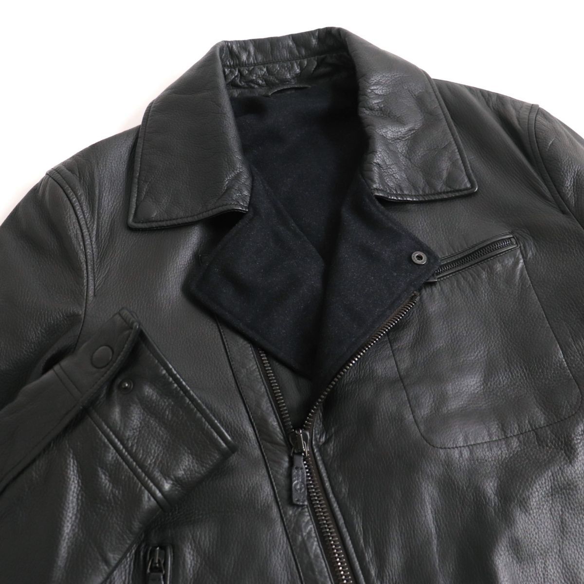 美品黒タグ GIORGIO ARMANI/ジョルジオアルマーニ WZIP シングルライダース/レザージャケット ブラック 46 イタリア製 正規品 メンズ◎_画像2