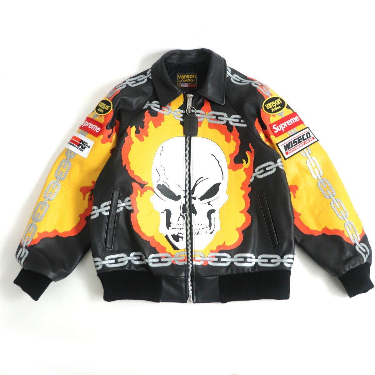 美品□19SS シュプリーム×バンソン MARVEL Ghost Rider Jacket/ゴーストライダー レザー ライダースジャケット 黒 M 正規品 USA製 メンズ