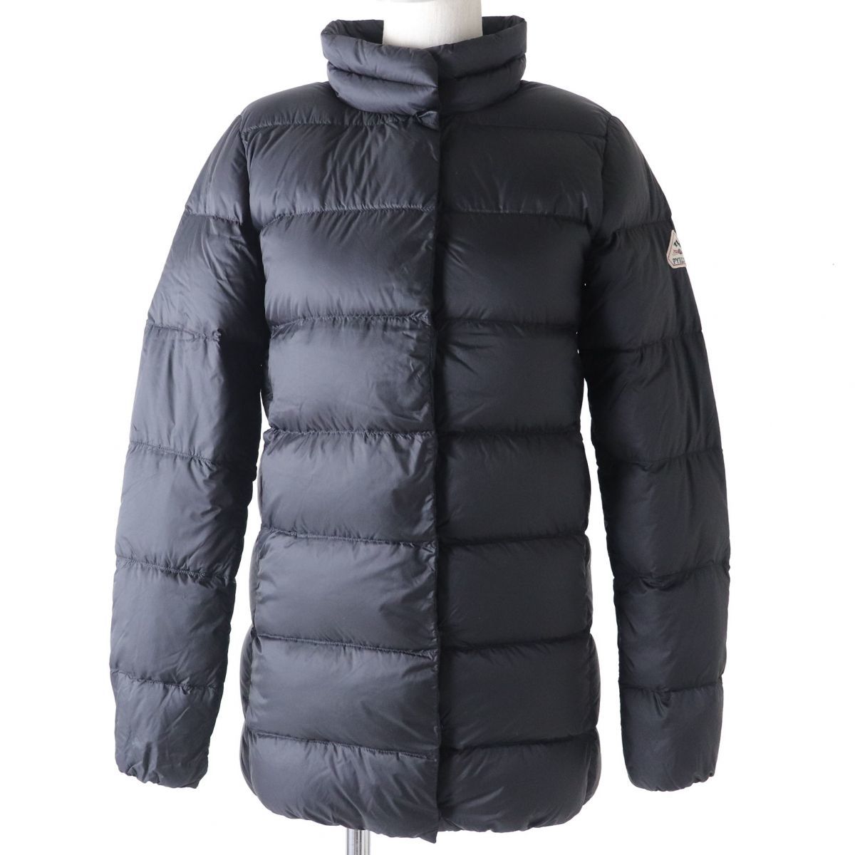 美品◇正規品 PYRENEX ピレネックス BIARRITZ ビアリッツ ワッペン付 スタンドカラー ダウンジャケット ブラック 黒 レディース 36 冬物◎ cnema.fr