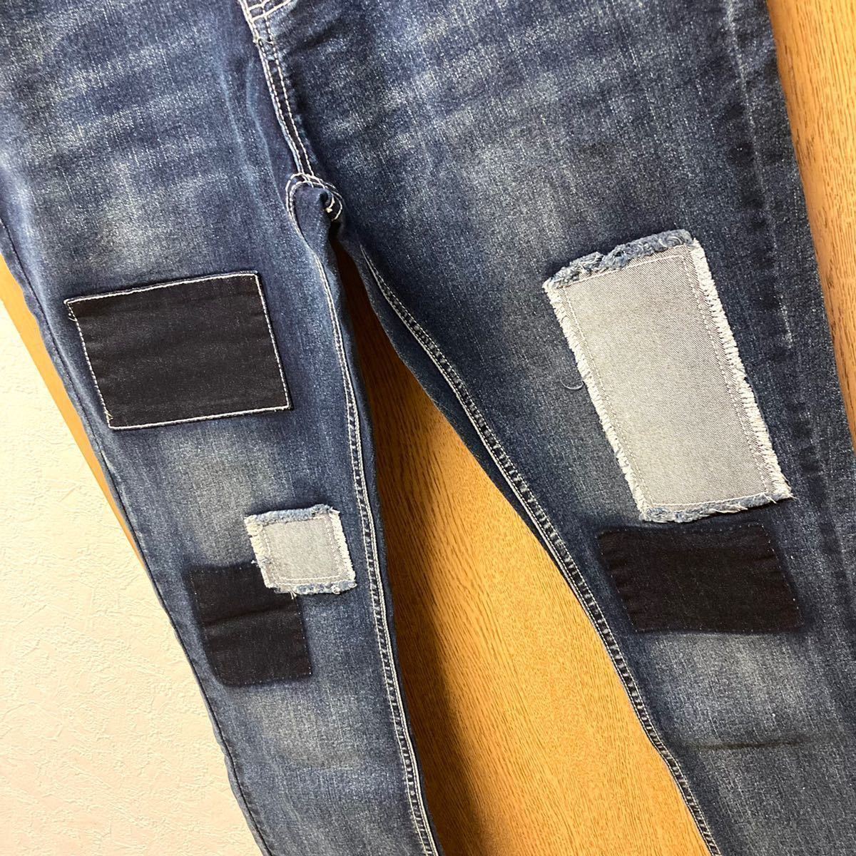 パッチワークデニムパンツ Mサイズ インディゴ色 新品 パッチワークデニムパンツ Mサイズ インディゴ色 新品