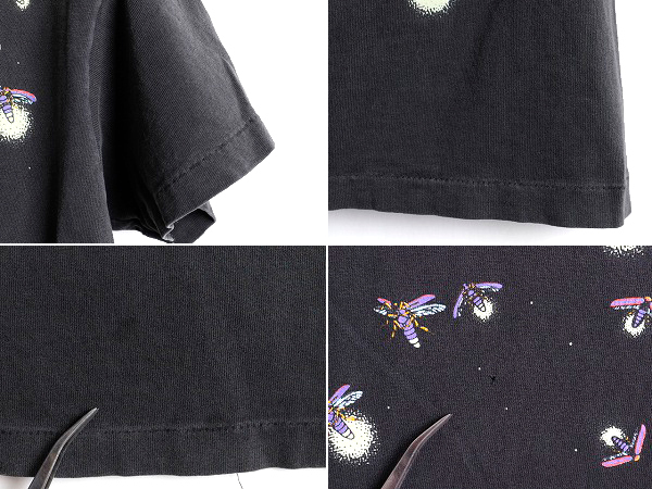 90s USA製 人気 黒 ■ SEQUEL ホタル 蓄光 アート プリント 半袖 Tシャツ ( レディース M メンズ XS 程) 古着 シークエル プリントTシャツ_画像4