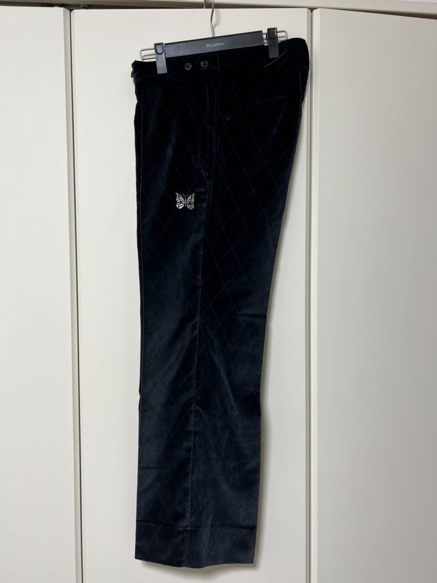試着のみ Needles Side Tab Trousers BLACK/S ベロア パンツ ベルベット ニードルス パピヨン 刺繍(ニード