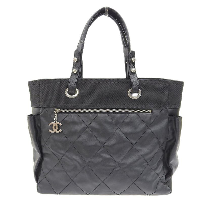 シャネル CHANEL パリビアリッツトートMM トートバッグ レザー キャンバス ブラック A34210 中古 新入荷 CH0808