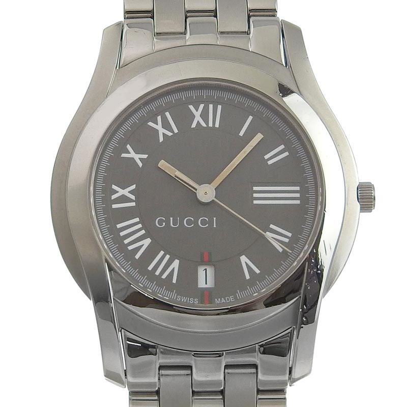 グッチ GUCCI クォーツ 腕時計 メンズ SS グレー文字盤 5500Ｍ 中古 新入荷 GU0418_画像1