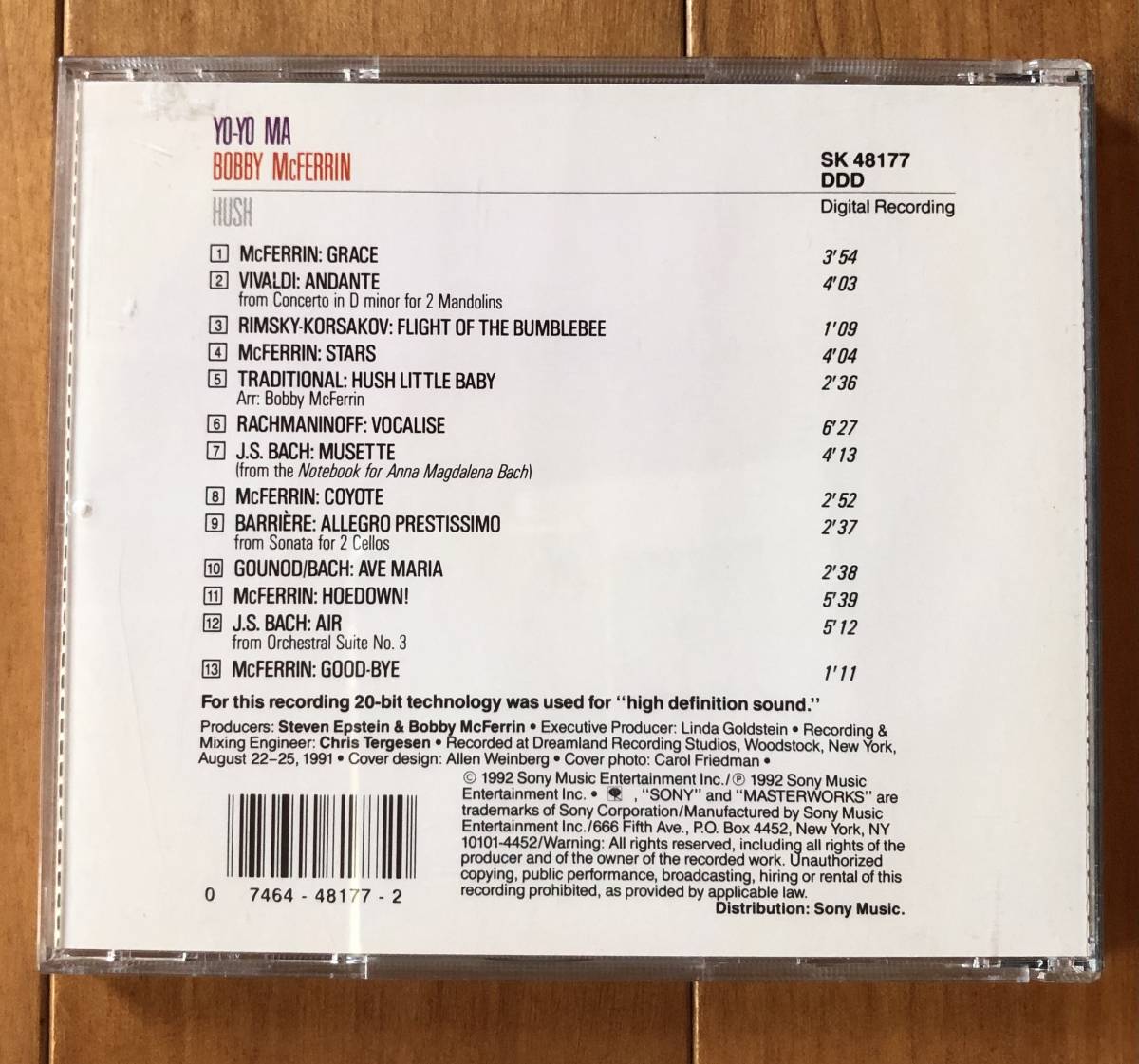 CD-Sep / 米 Sony Music / YO-YO MA, BOBBY McFERRIN HUSH_画像2