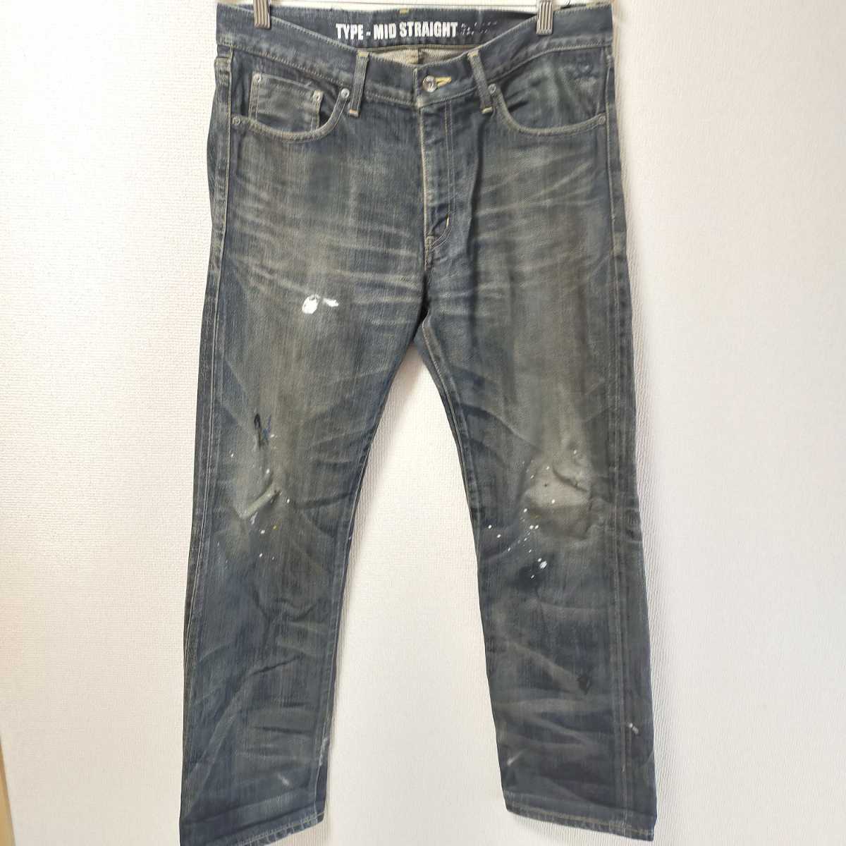 ネイバーフッド NEIGHBORHOOD 08EX デニムパンツ LEVEL2 MID STRAIGHT ペイント ジーパン サベージ M インディゴブルー