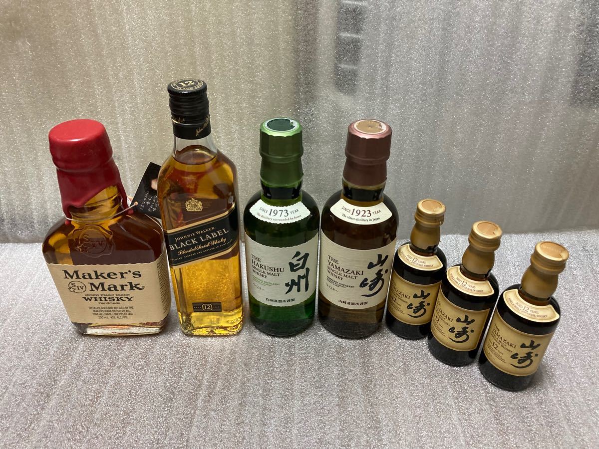 【未開封】ミニチュア 山崎12年50ml、ベビーボトル山崎・白州・ブラックラベル12年・メーカーズマーク 180と200ml、７本