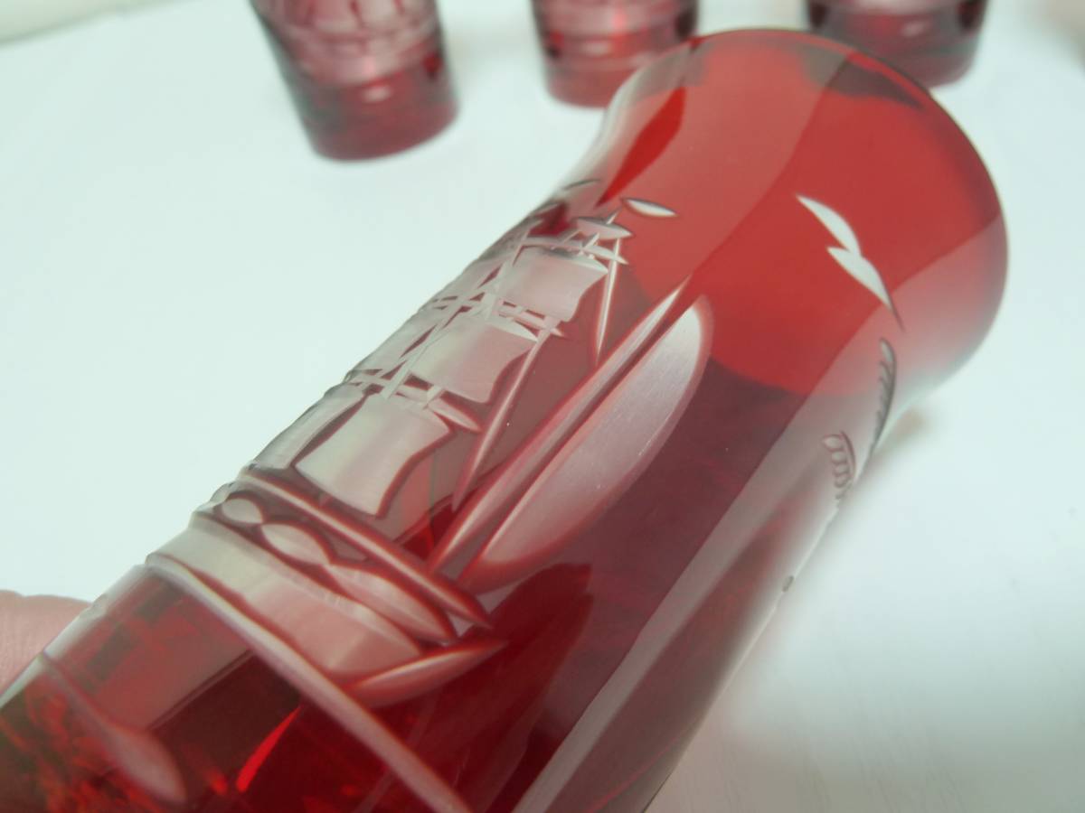 江戸切子 江戸風情 色被せ赤 一口グラス ビアグラス 5客セットの画像6