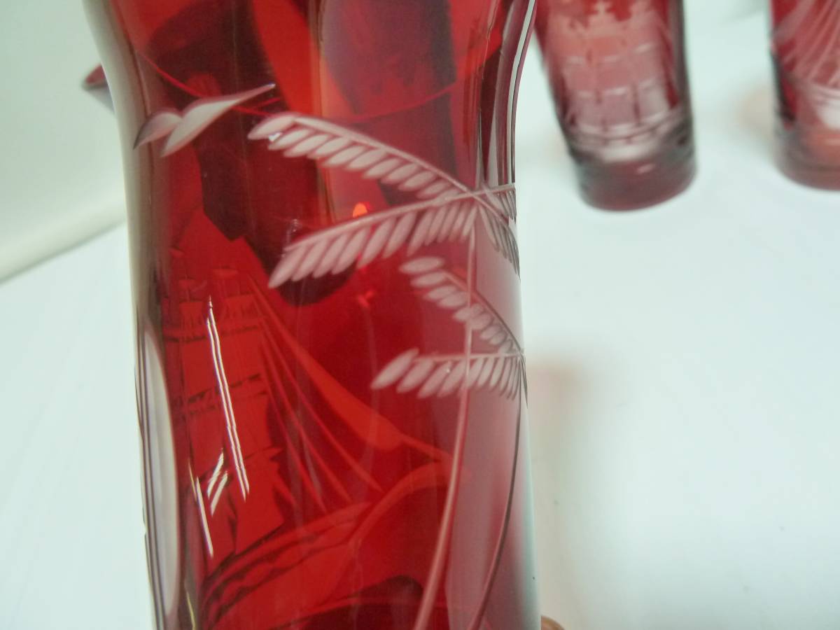 江戸切子 江戸風情 色被せ赤 一口グラス ビアグラス 5客セットの画像7
