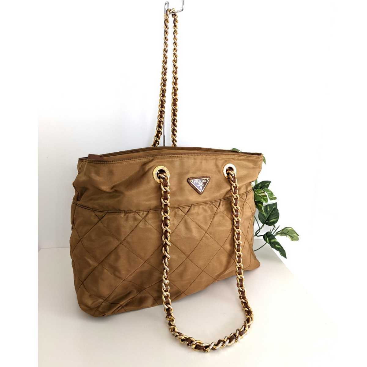 良品 PRADA オールドプラダ ナイロン チェーン ショルダーバッグ 良品 PRADA オールドプラダ ナイロン チェーン ショルダーバッグ