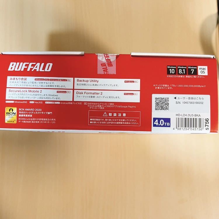 【新品・未使用・未開封・送料無料】BUFFALO HD-LDS4.0U3-BA 　4TB　BUFFALO USB3.1(Gen.1)対応