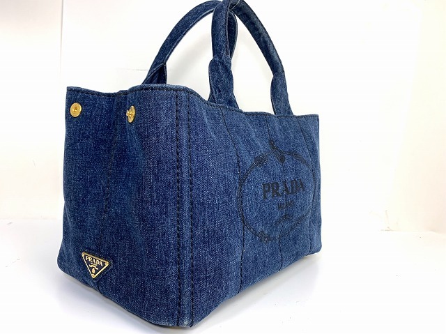 送料無料☆ PRADA プラダ ハンドバッグ カナパ ブルー デニム トート