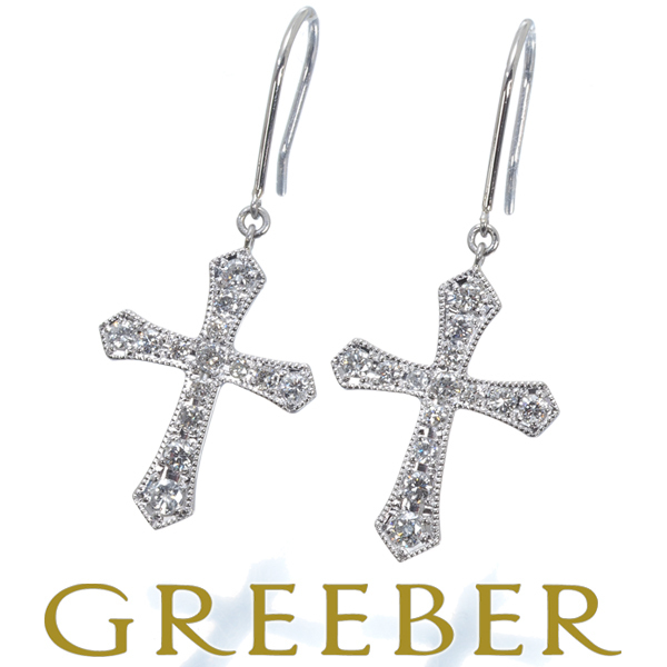 ダイヤピアス ダイヤモンド 0.39ct/0.39ct ミルグレイン クロス フック