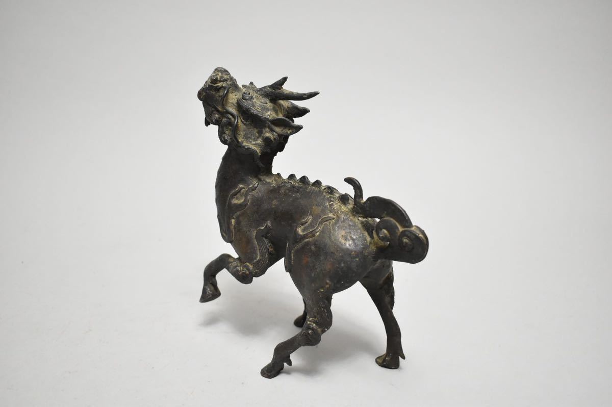 英】297 時代 銅麒麟置物 銅製 銅器 置物 像 金工 骨董品 美術品 古