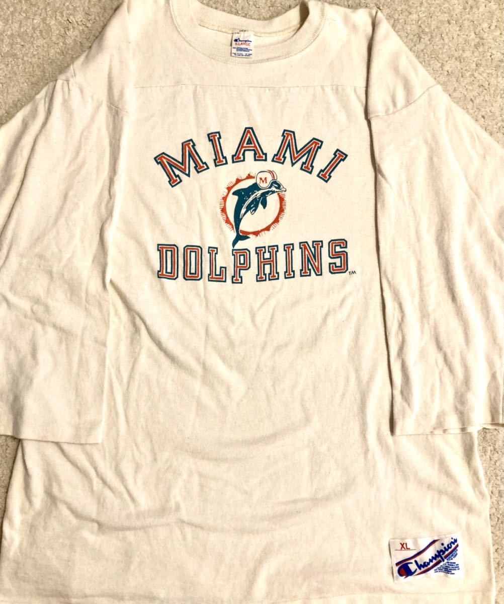 激レア！ Champion フットボールT 80s Miami Dolphins XL USA製 NFL チャンピオン 古着 検索/リバースウィーブ_画像1