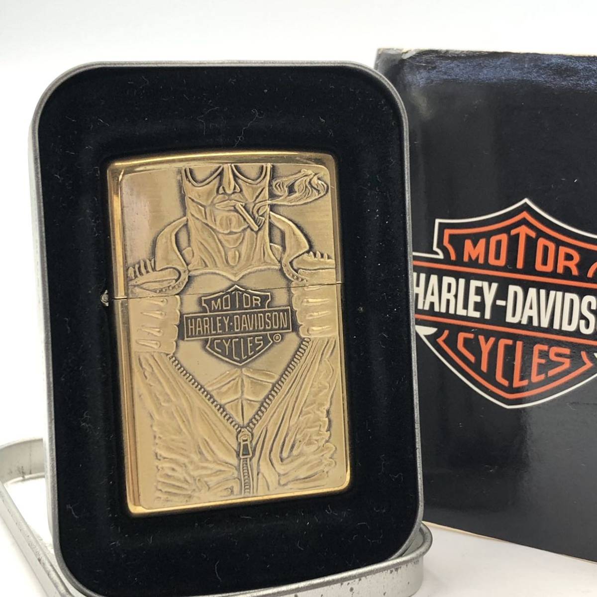 22NI ジャンク!!☆ZIPPO HARLEY DAVIDSON solid brass☆ジッポ