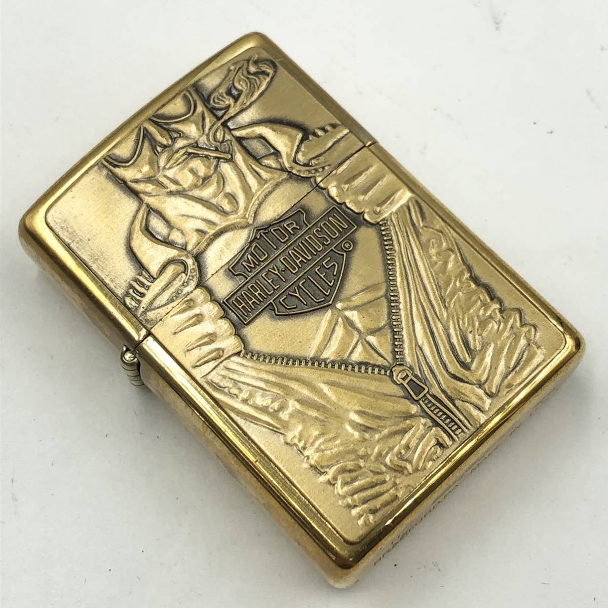 22NI ジャンク!!☆ZIPPO HARLEY DAVIDSON solid brass☆ジッポ