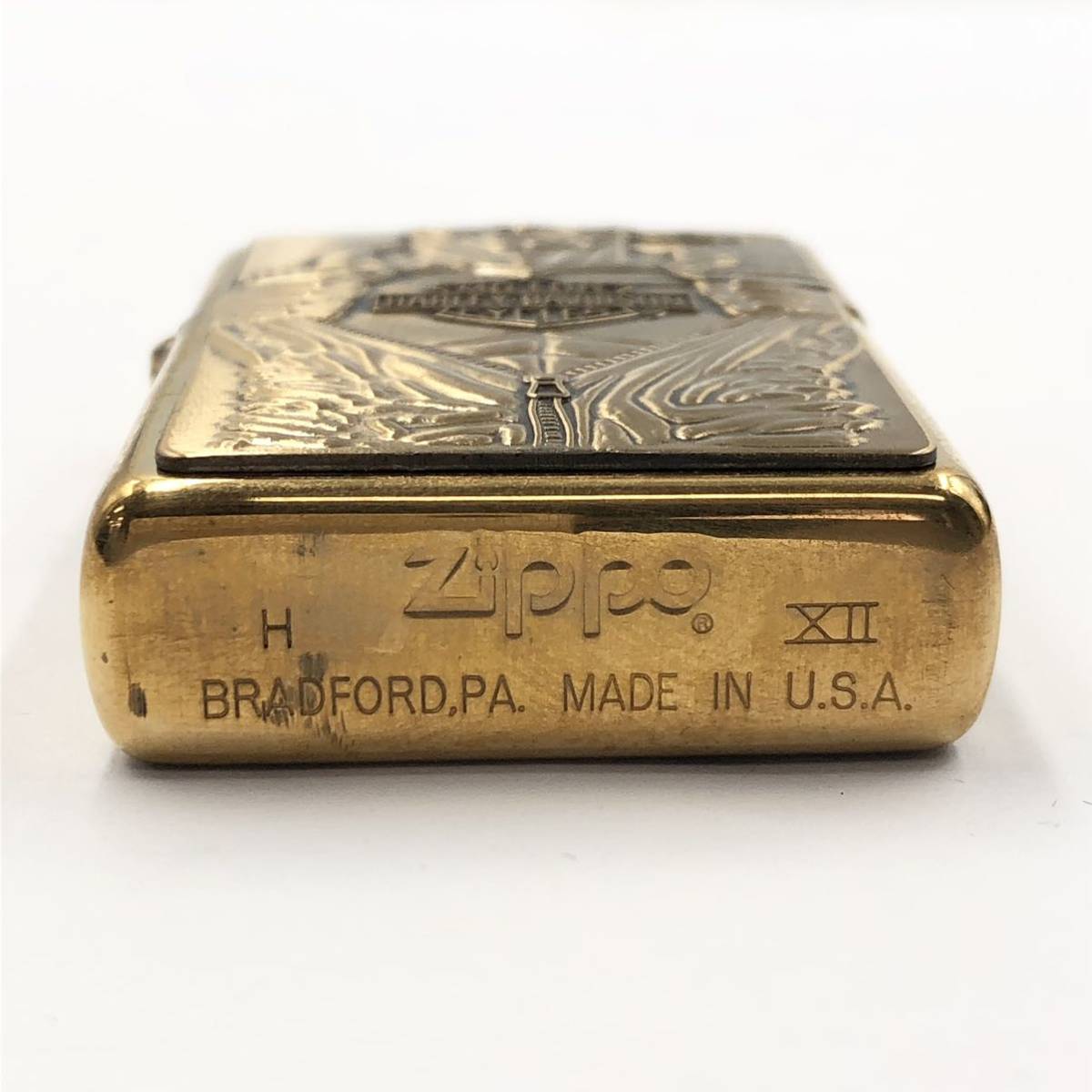 22NI ジャンク!!☆ZIPPO HARLEY DAVIDSON solid brass☆ジッポ