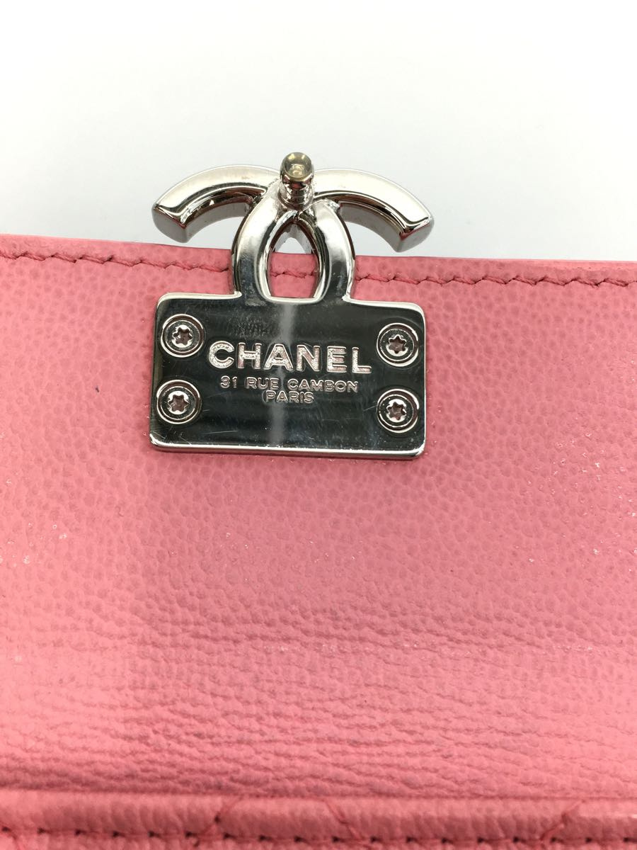 CHANEL◇箱付/19SS//3つ折り財布/レザー/ピンク/ハーフココ/シャネル