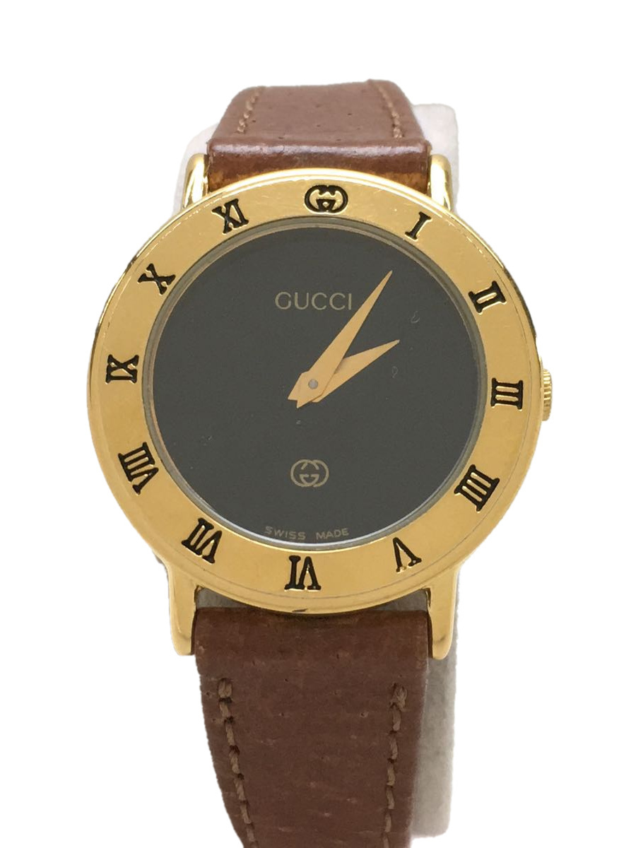 GUCCI◇クォーツ腕時計/アナログ/レザー/BLK/BRW holdmeback.com