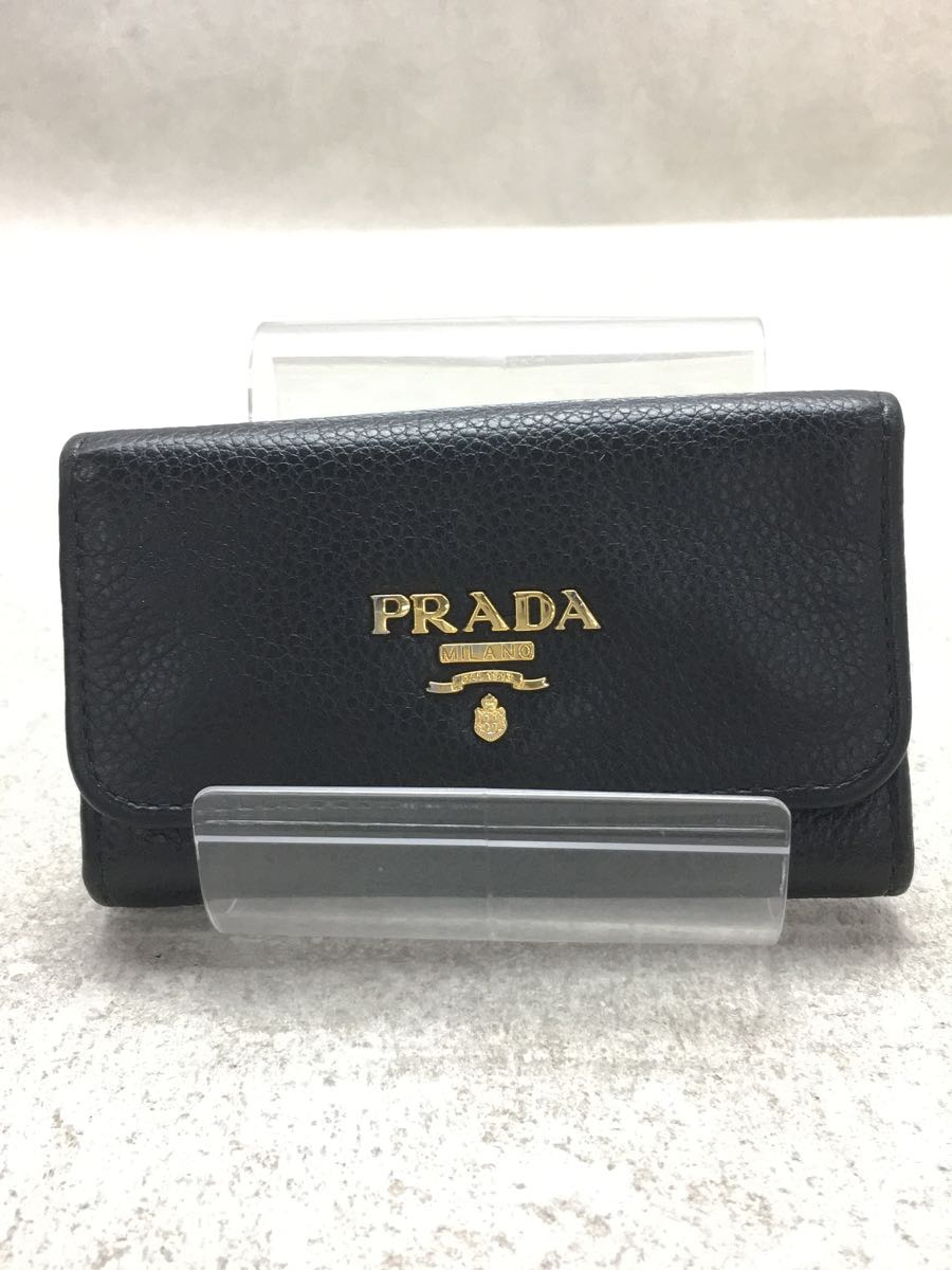 PRADA◇プラダ/サフィアーノ/キーケース/レザー/BLK/無地/レディース