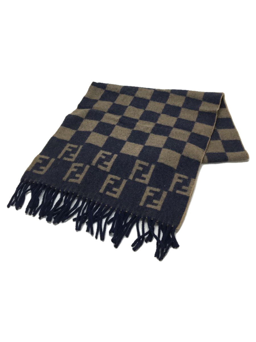 FENDI◇マフラー/ウール/BRW/総柄/タグ付/未使用品/ズッカ柄/チェック