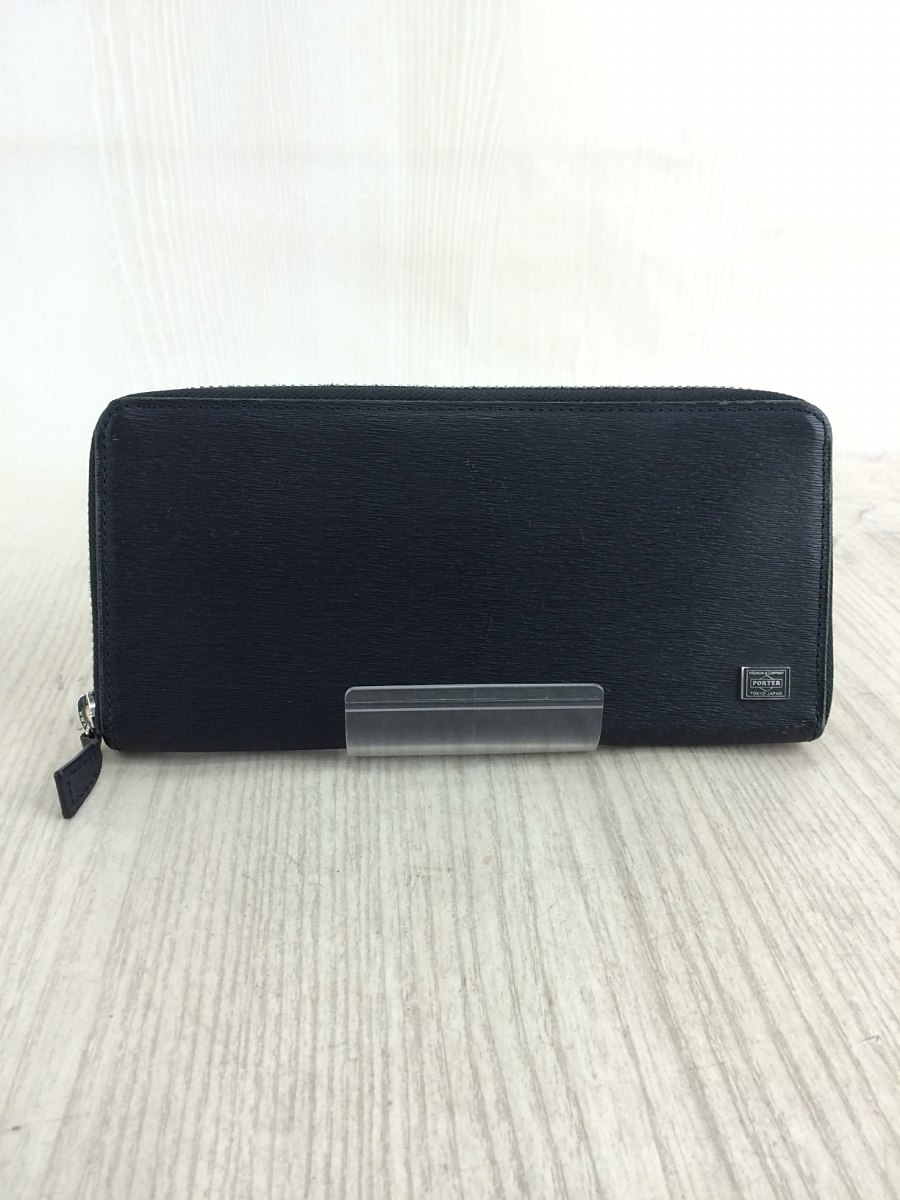 PORTER◇長財布/レザー/BLK/無地/052-02214//ラウンドファスナー