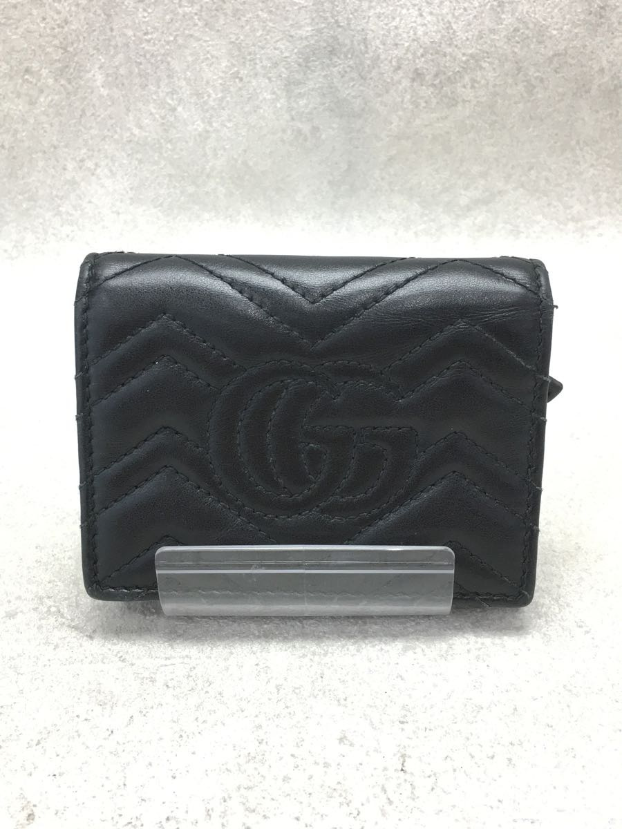GUCCI◇ggマーモント/2つ折り財布/レザー/ブラック/黒/46649