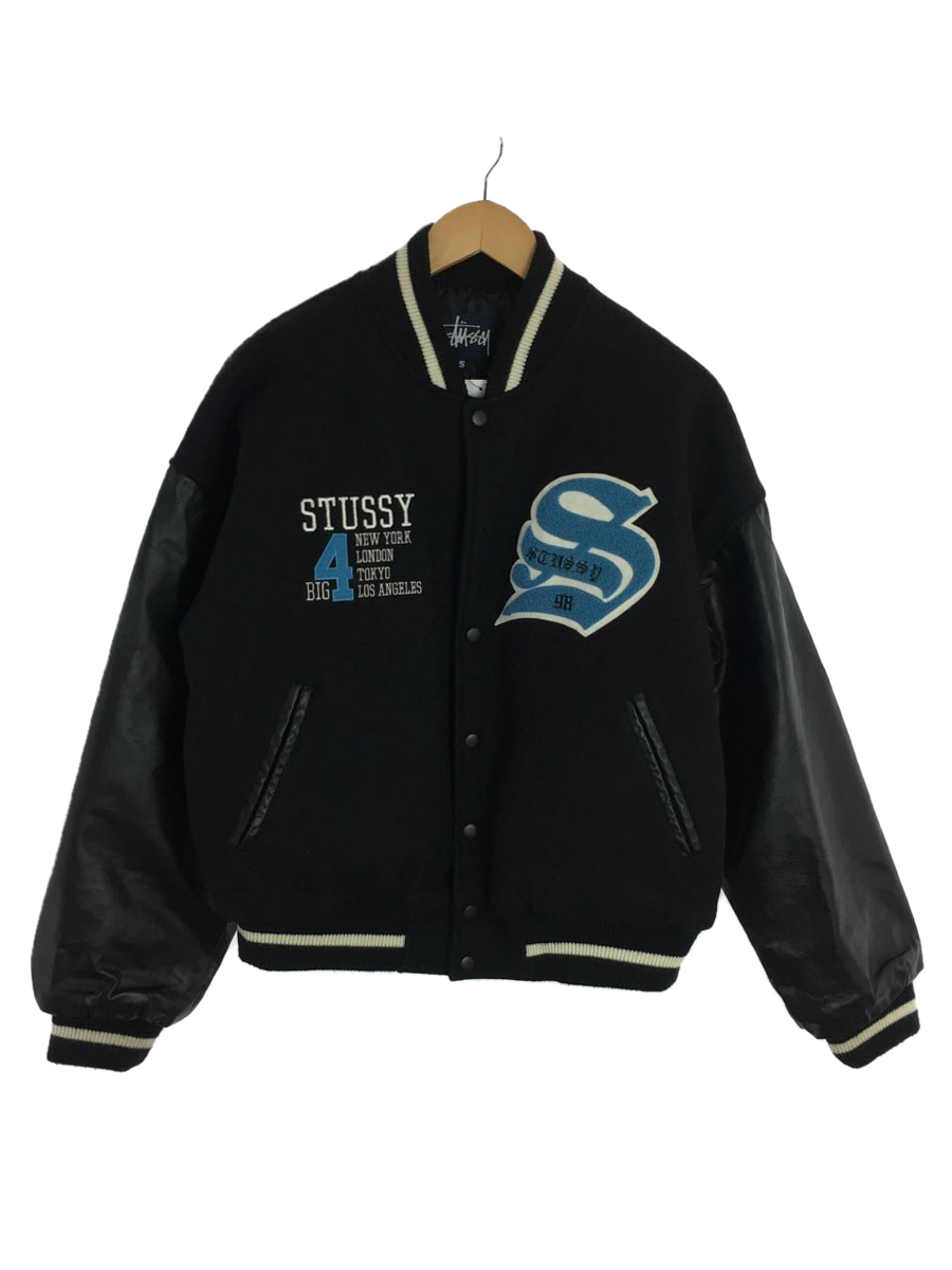 STUSSY◇スタジャン/S/ウール/BLK/BIG4/紺タグ | sweatreno.com