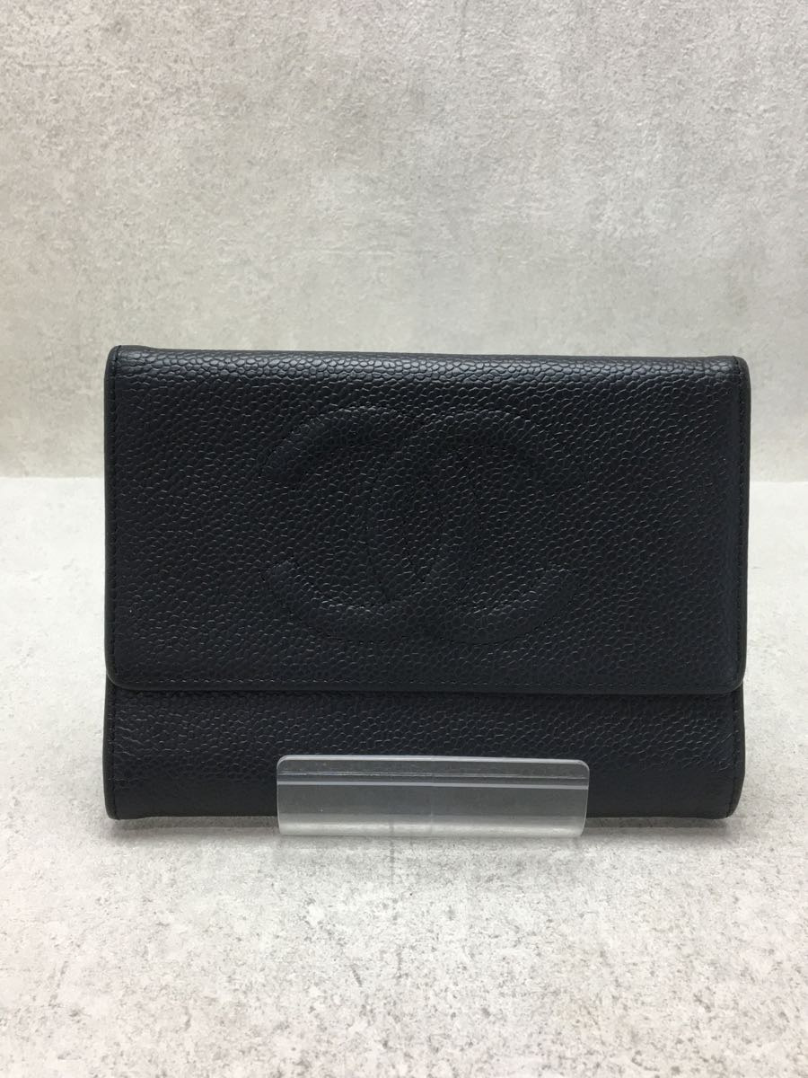 ココマーク/3つ折り財布/レザー/BLK/無地/使用感有 cutacut.com