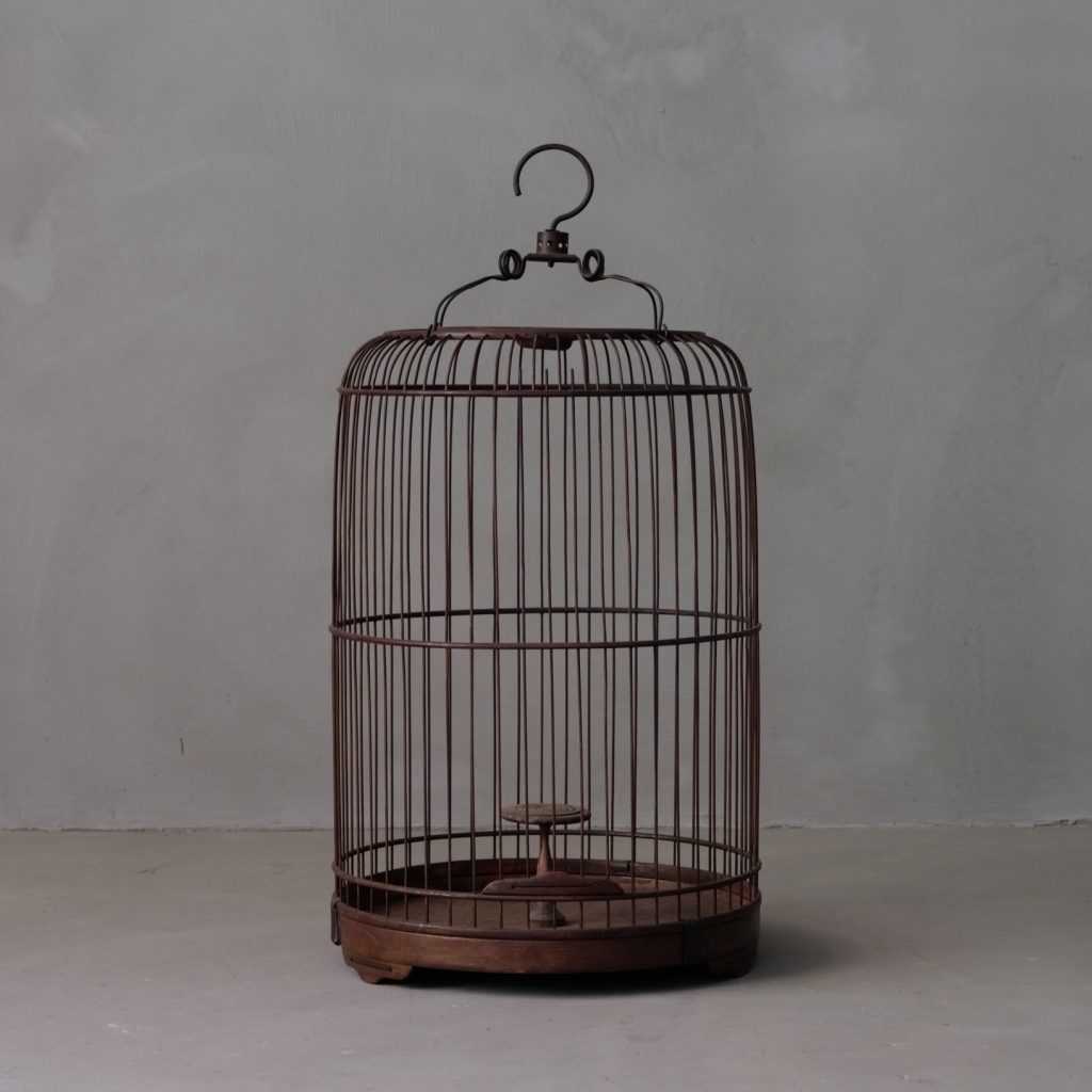 01966 古いドーム型木製鳥かご / 竹ひご 鳥篭 鳥籠 バードケージ 古 在庫のみ特価 竹、木製鳥かご かご/おり
