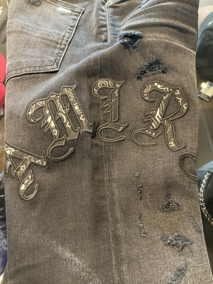 AMIRI アミリ OLD ENGLISH LOGO JEAN スキニージーンズ ブラックデニム 30インチ_画像5