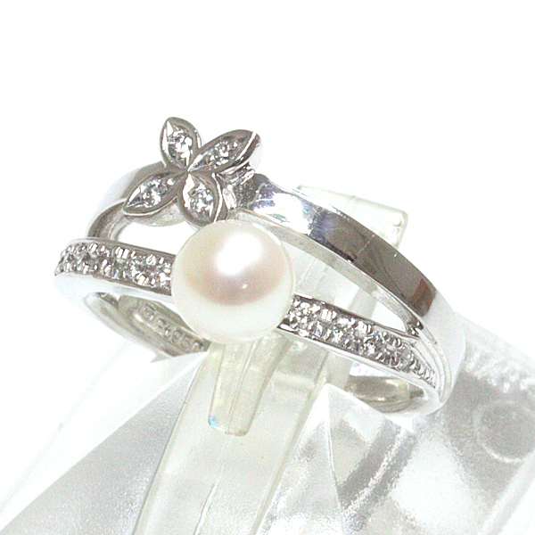 ミキモト MIKIMOTO プラチナ パール ダイヤモンド リング 9号 Pt950