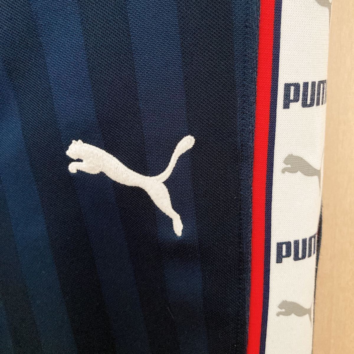 PUMA ジャージ 下 紺色×白赤 Lサイズ 中古品|男性用 PUMA ジャージ 下 紺色×白赤 Lサイズ 中古品|男性用