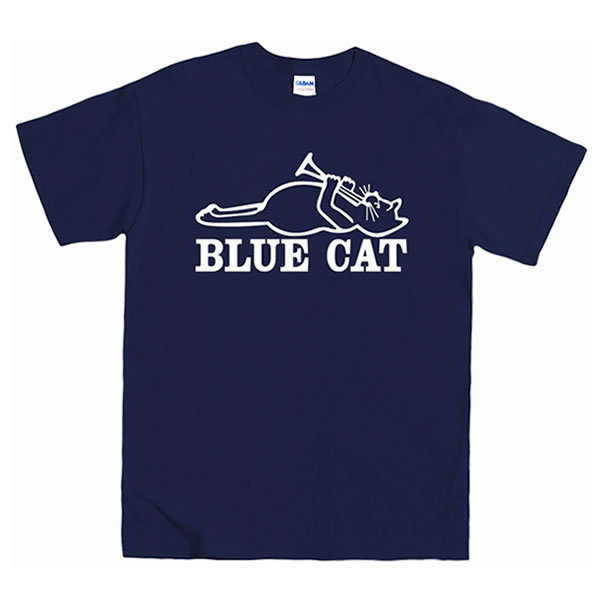 [Lサイズ]Blue Cat（ブルー・キャット） Records by Red Bird ロゴTシャツ ラッパ猫 ネコ ネイビー_画像1