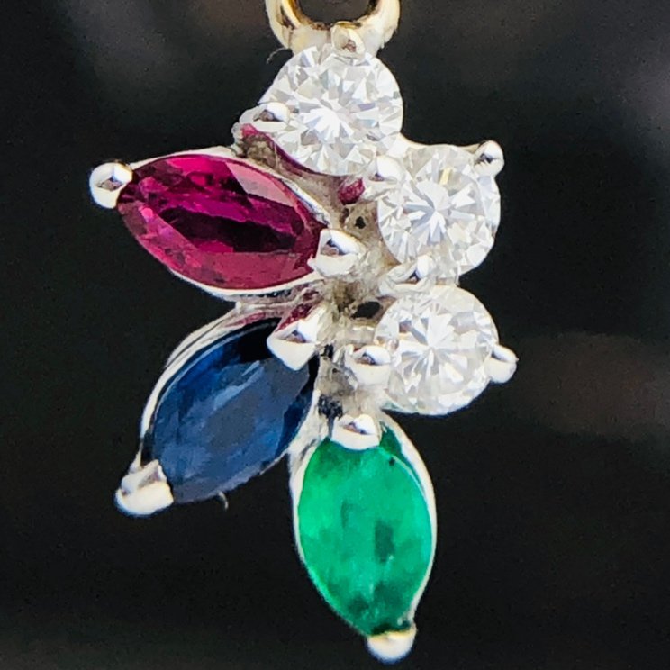 [77] K18 necklace 4 color color stone diamond sapphire ruby emerald Venetian chain total length 45.3.8g (50)