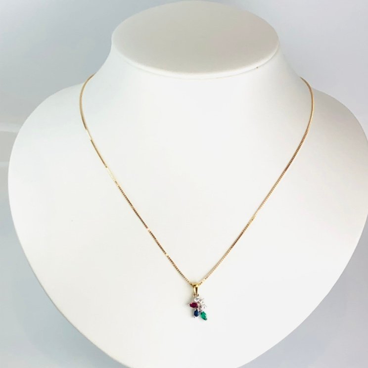 [77] K18 necklace 4 color color stone diamond sapphire ruby emerald Venetian chain total length 45.3.8g (50)