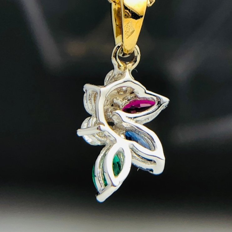 [77] K18 necklace 4 color color stone diamond sapphire ruby emerald Venetian chain total length 45.3.8g (50)