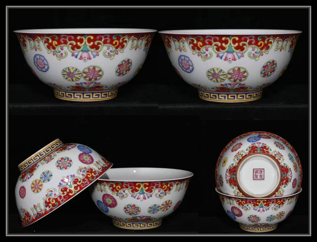 【多寶屋】LH130■中国古美術 清康熙御制 粉彩花卉紋 茶碗一対 珍品■高さ7ｃｍ直径15.5ｃｍ■
