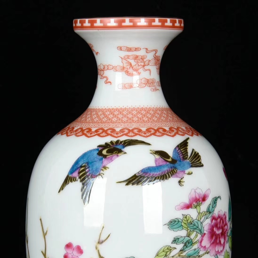 格安即決 【多寶屋】NZ110□中国古美術 清雍正年製 粉彩の花鳥紋花瓶