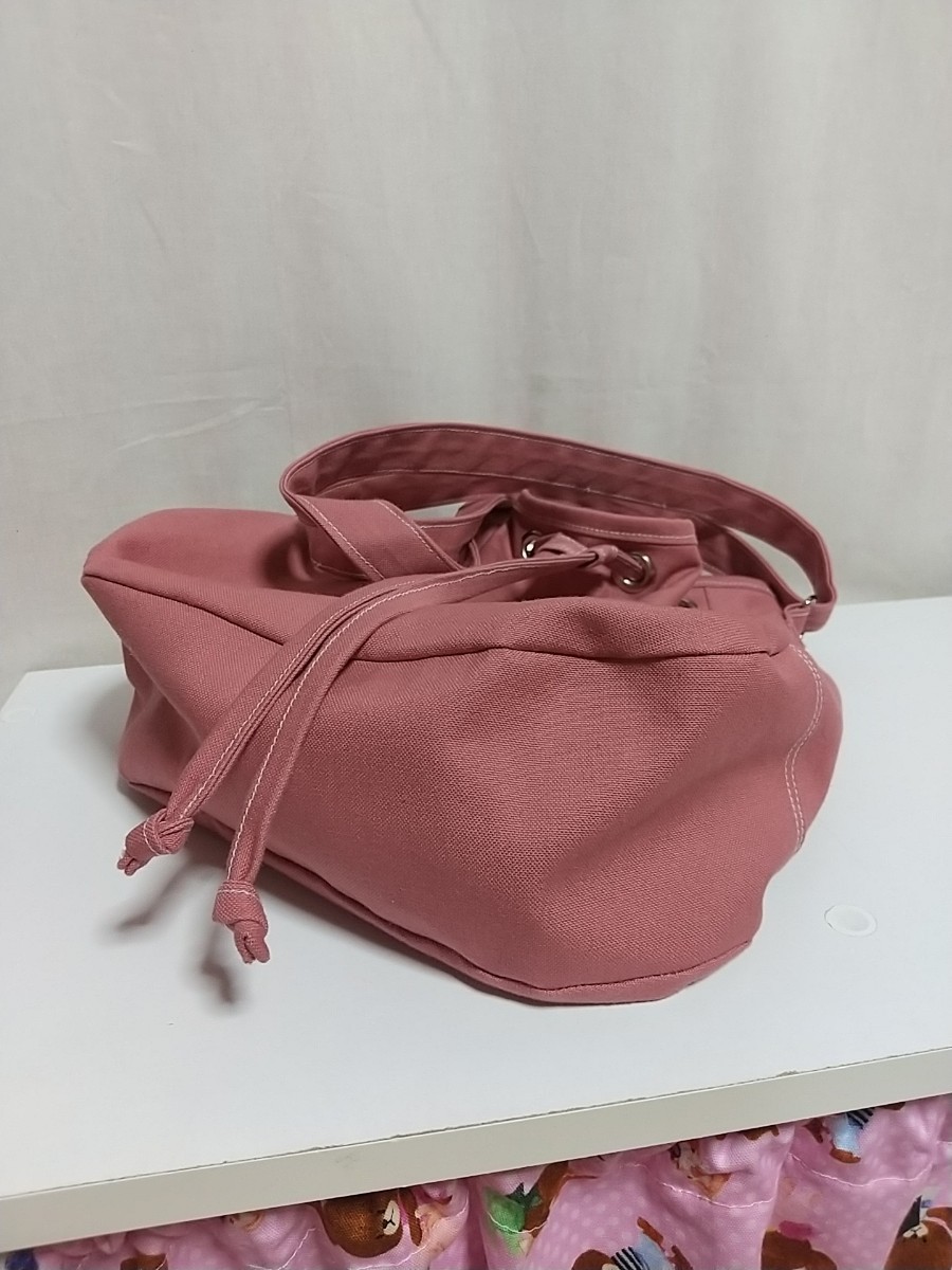 受注制作/ハンドメイド 【ドロップショルダーバッグ】 11号帆布/ローズピンク系(カラー変更可)
