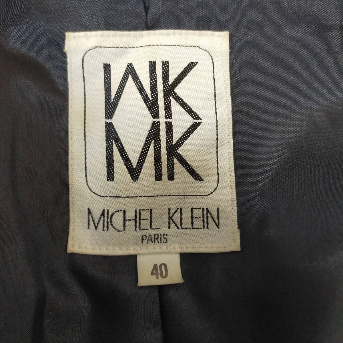 ミシェルクラン MICHEL KLEIN レザージャケット サイズ40 L ブラック 牛革 ステンカラー 韓国製 ミドル丈 フルボタン ポケット 3224