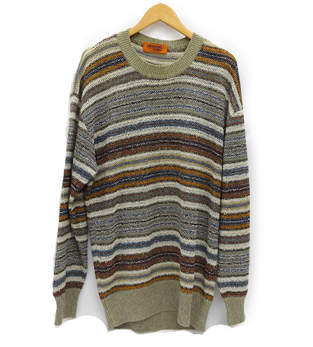  Missoni womo cotton linen knitted sweater FF2046 MISSONI UOMO oversize men's border tops Italy made 
