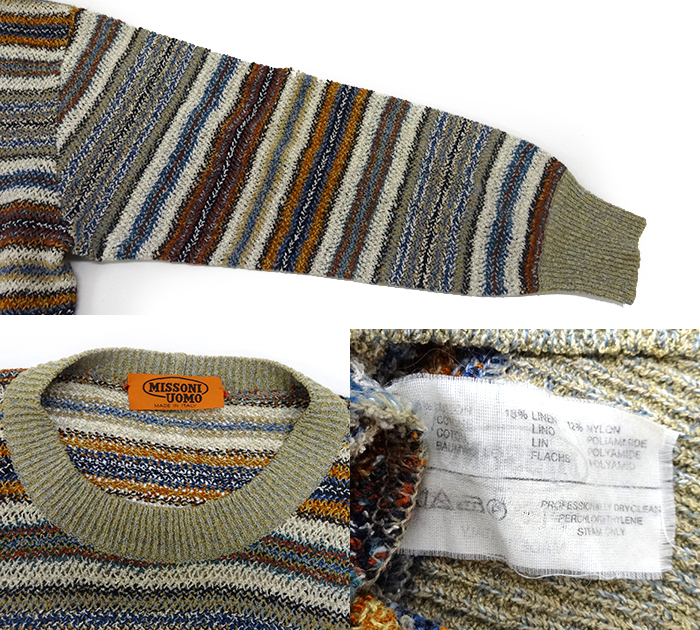  Missoni womo cotton linen knitted sweater FF2046 MISSONI UOMO oversize men's border tops Italy made 