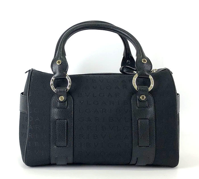 ▽極美品【BVLGARI】ブルガリ ロゴマニア ミニボストンバッグ ブラック