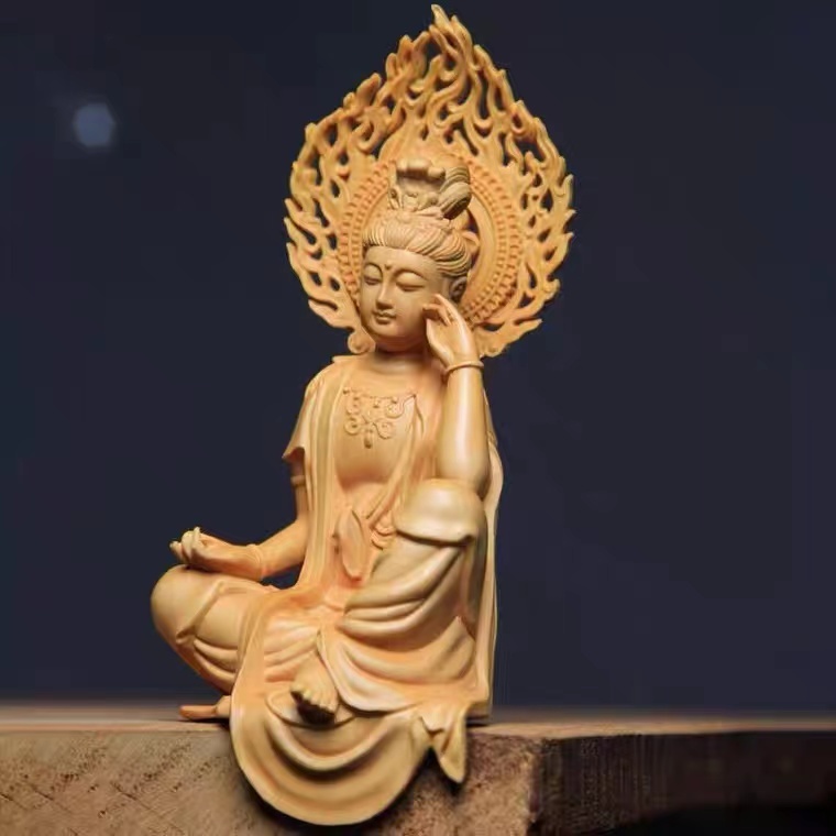 黄楊木 置物 観音菩薩 仏像 店長特典付き 中国 唐木黄楊木製 観音菩薩像 仏像 置物 C 2895 彫刻/オブジェクト