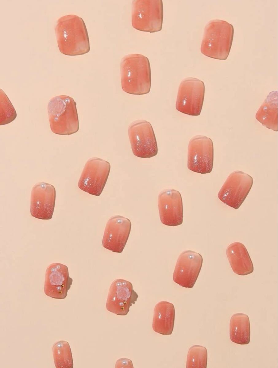 ネイルチップ ネイル  付け爪 ショート バラ 3D ガーリー ピンク 結婚式 デート 可愛い 量産型 ちゅるん 韓国 24枚