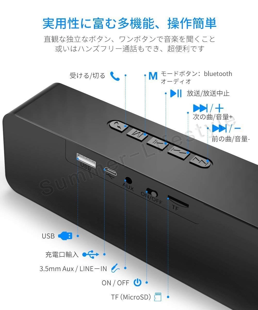 ブルートゥーススピーカー ポータブル bluetoothワイヤレスステレオスピーカー 高音質 大音量 低音 ハンズフリー通話対応　　_画像2