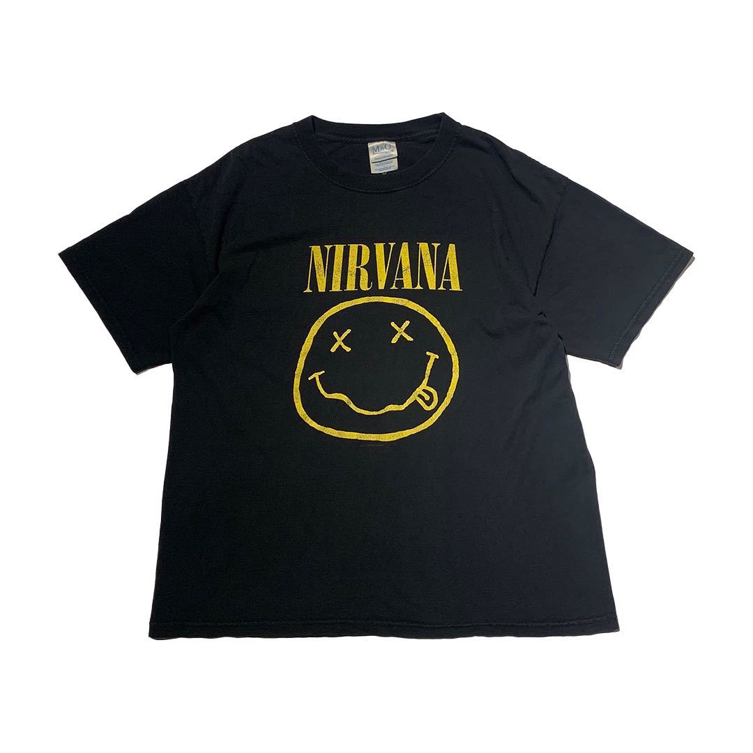 人気商品は プリント スマイル Nirvana ボディ M&O ビンテージ 90s 希少 バンドTシャツ 1990年代 グランジ Cobain Kurt ニルヴァーナ カートコバーン Tシャツ