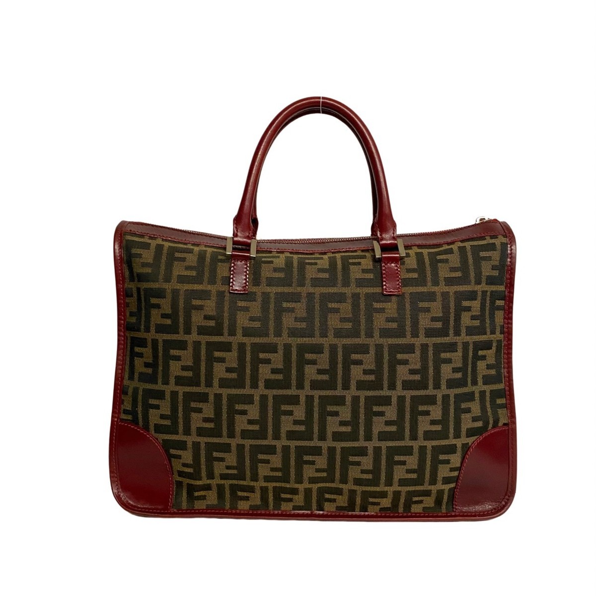 極 美品 FENDI フェンディ ズッカ 柄 FF ロゴ レザー 本革 キャンバス